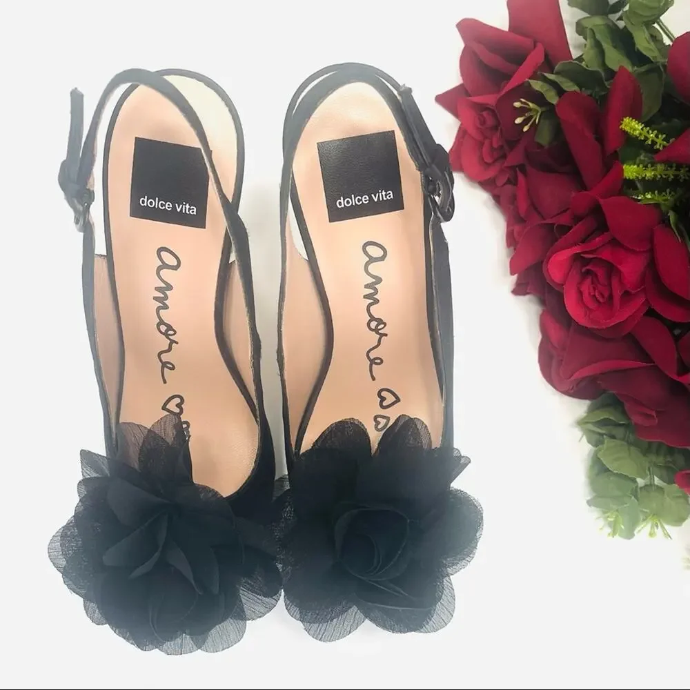 Dolce Vita Amore Platform Stiletto Heels Size 7.5 Black Slingback Open/Peep Toe